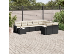 Vidaxl 10 Pcs Conjunto Sofás De Jardim C/ Almofadões Vime Pe Preto