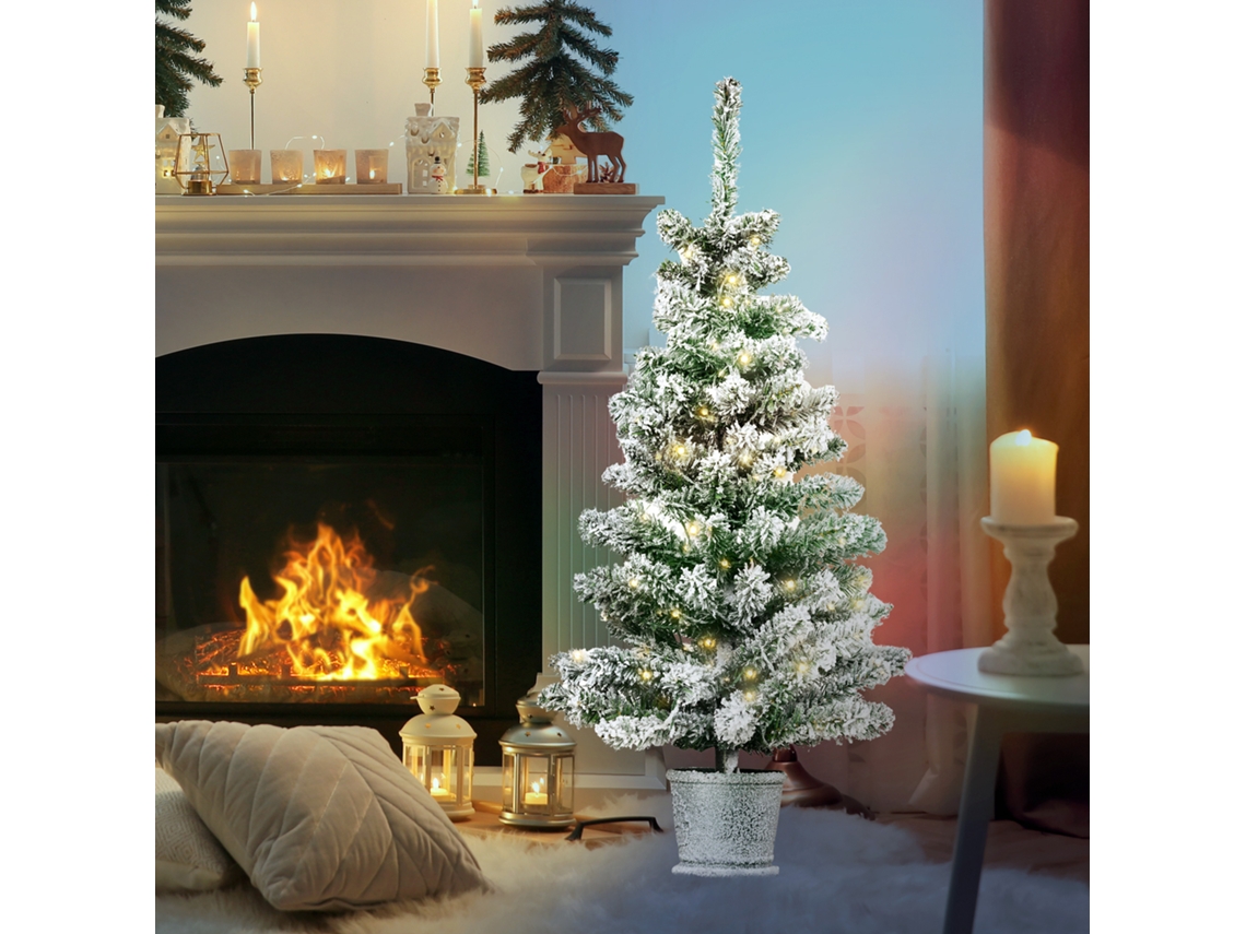 Árvore De Natal Artificial Nevada 90 Cm Com 60 Luzes Led E 116 Ramos, Base Com Vaso, Verde
