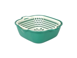 Cesta de Lavagem de Legumes Frutas Tigela Drenagem Duas Camadas Plástico Cozinha M Verde Branco | S/MARCA