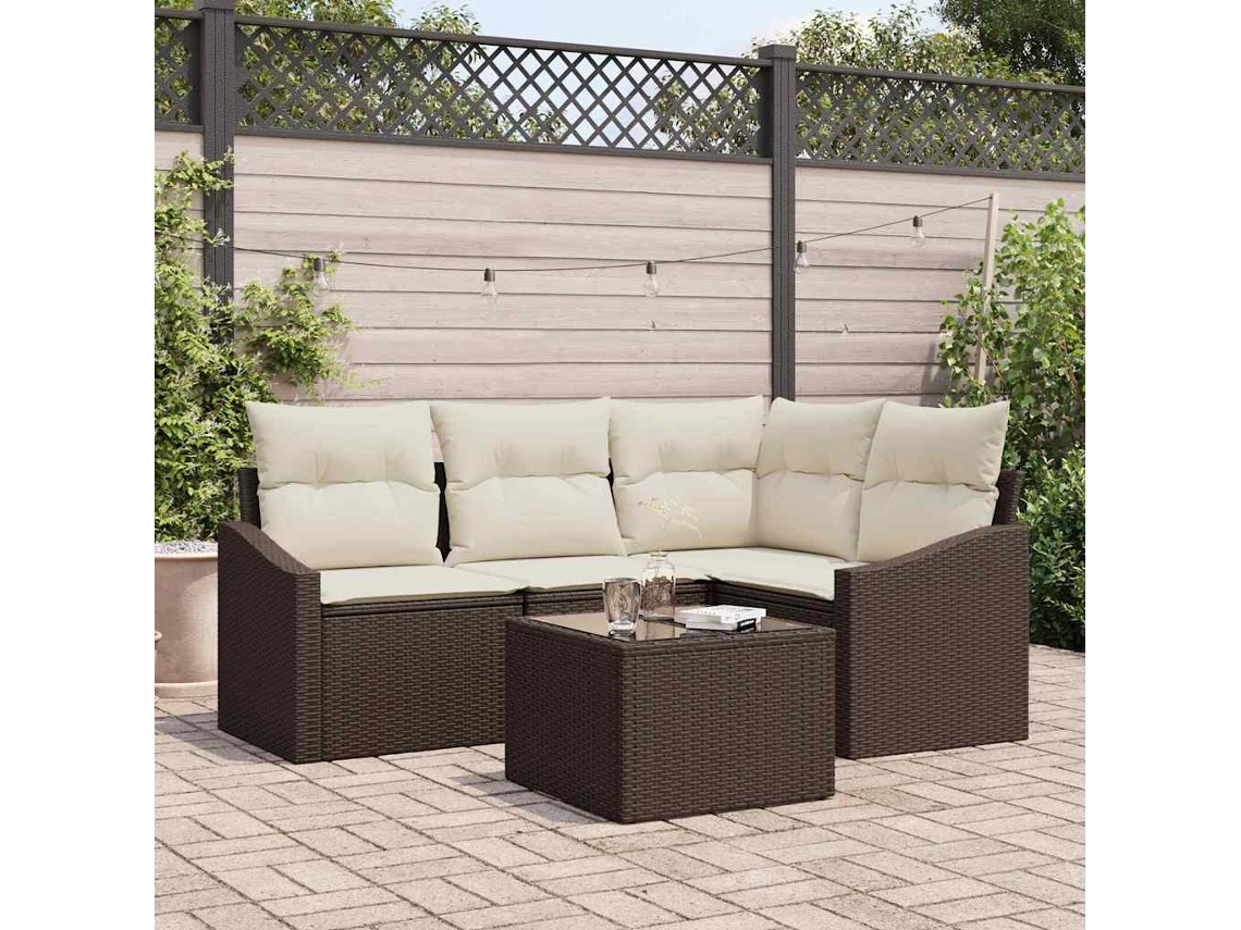 Vidaxl Conjunto De Sofás 5 Unid. Castanho Vime Pe