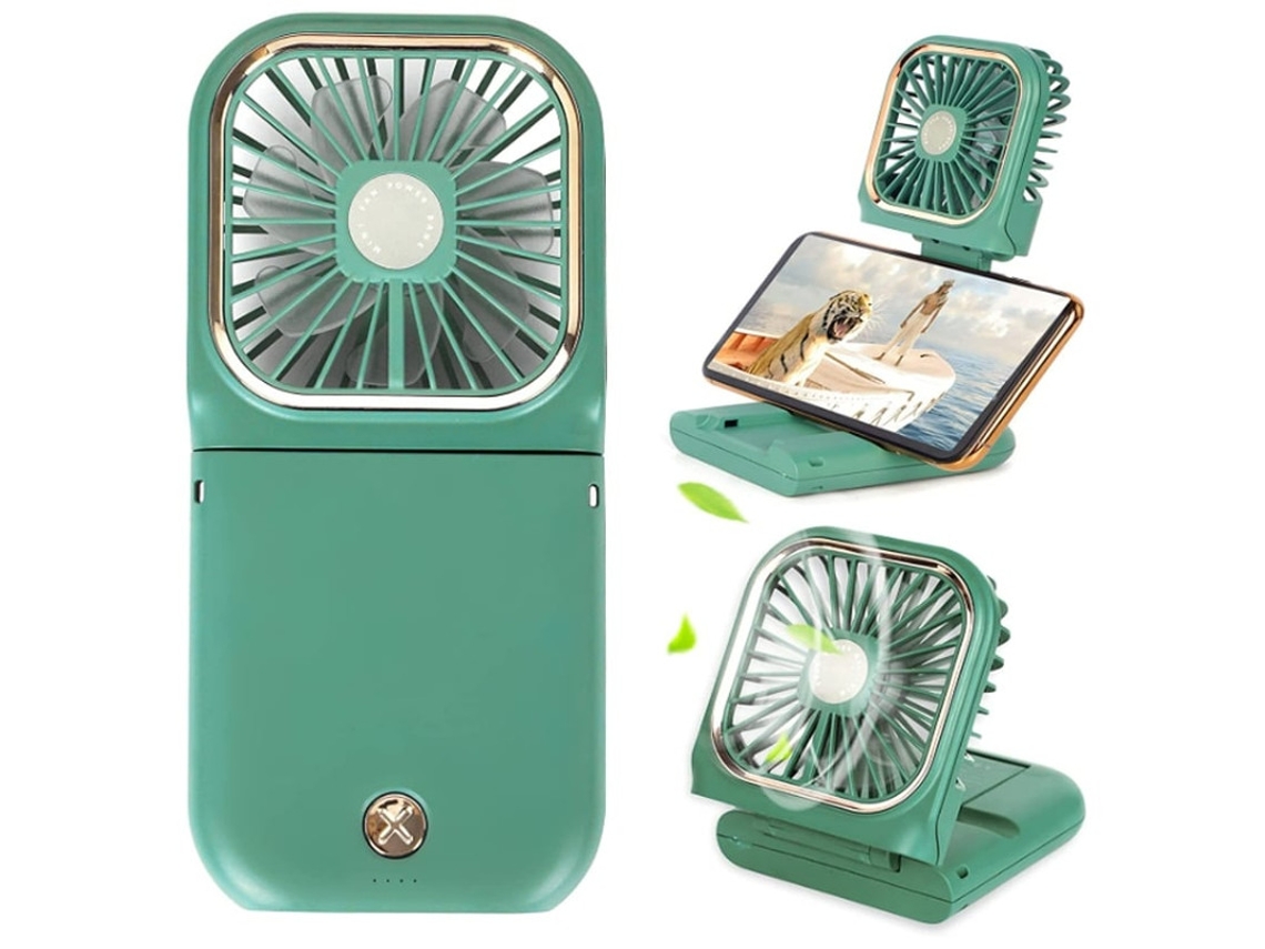 Mini Ventilador Operado por Bateria Pequeno 5 Em 1 Tipo Banco de Potência, Banco de Energia de 3000 Mah, Ajustável a 3 Velocidades Yizhood (verde)