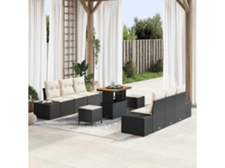 Vidaxl Conjunto de Sofá de Jardim com Almofada 9 Pcs Preto Vime Pe