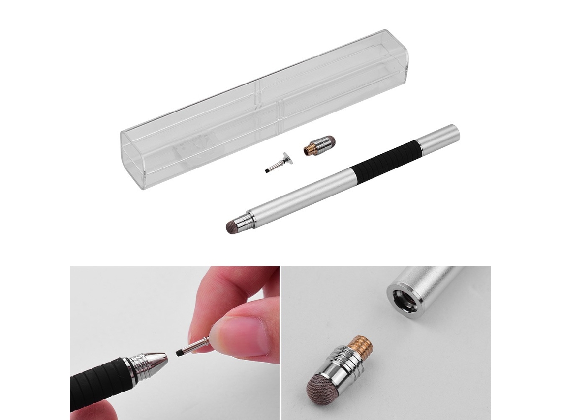 Caneta Stylus de Precisão 2 em 1 com Cabeça Condutora e Ponta de Disco Prata