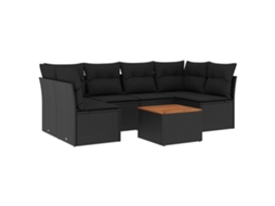 Conjunto de 7 Sofás para Jardim com Almofadões Vime Pe Preto MAISON EXCLUSIVE (7 pcs)