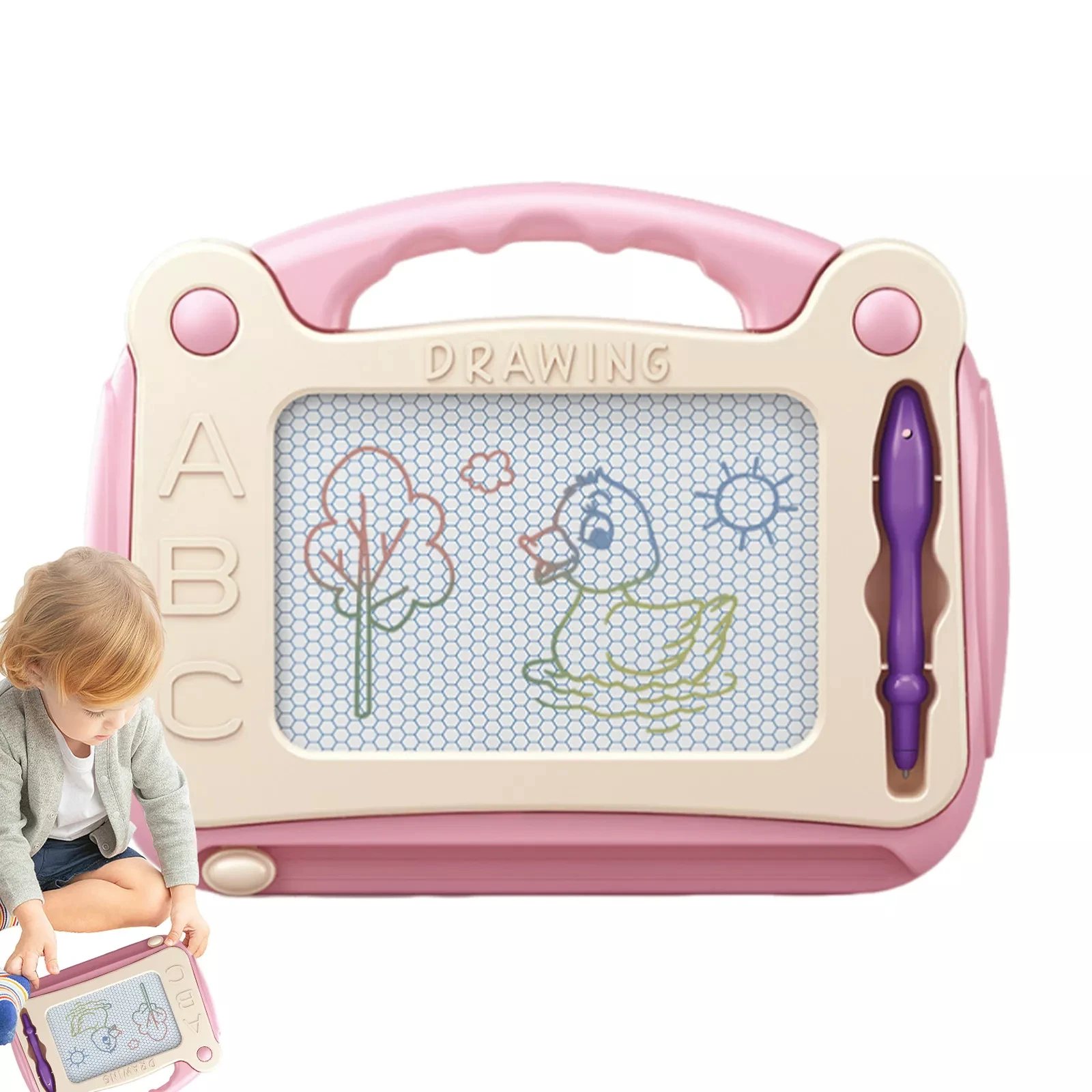 Mini Quadro Magnético Infantil para Desenho, Quadro de Esboços Gravado MDUG (rosa)