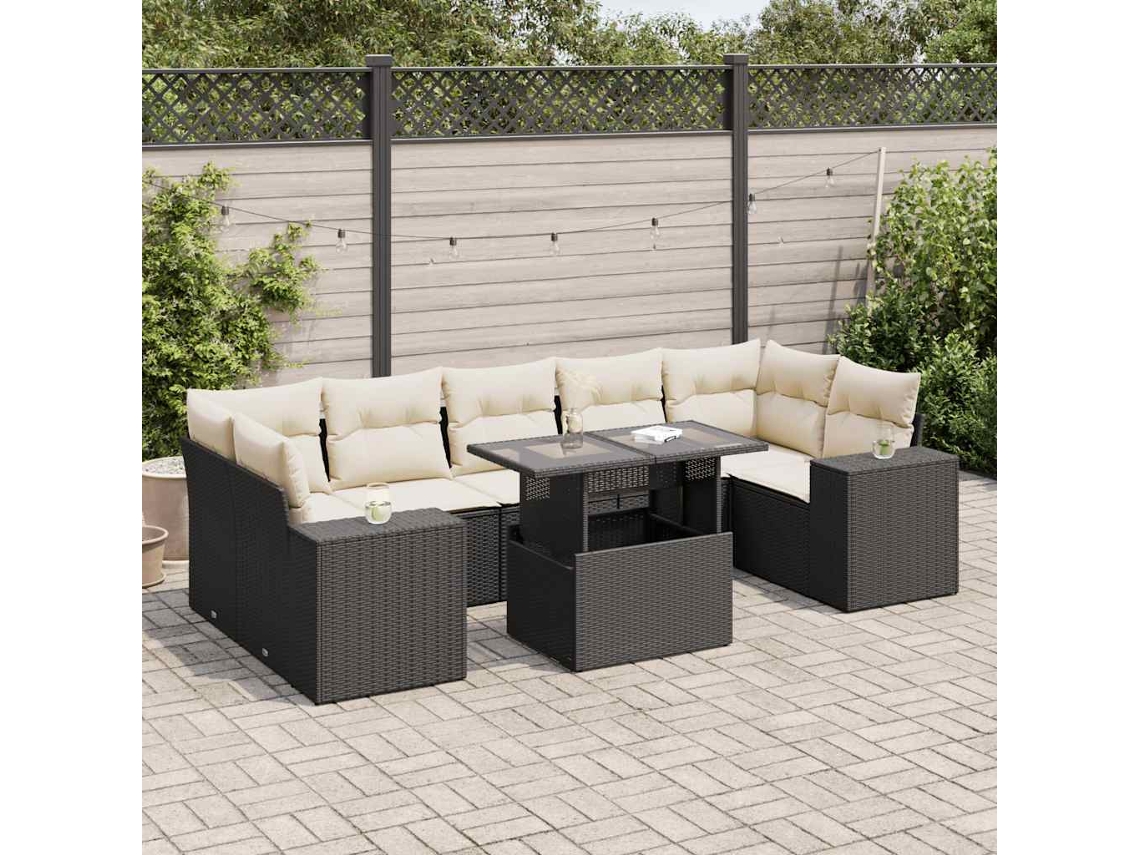 Vidaxl 8 Pcs Conjunto Sofás De Jardim Com Almofadões Vime Pe Preto