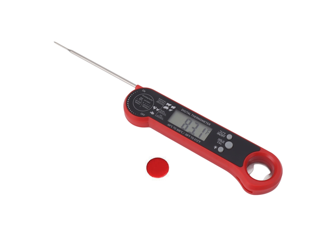 Termômetro Digital para Carne S/MARCA com Retroiluminação Gravidade Sonda Dobrável à Prova D'água para Churrasco e Cozinha Vermelho