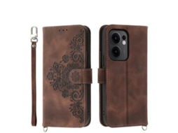 Capa De Celular De Couro Com Estampa De Flores Em Relevo Skin Feel