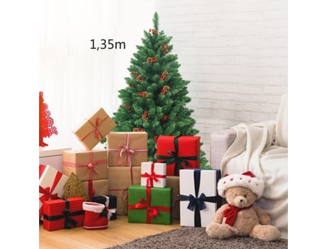 Árvore de Natal CTW Iluminada Ramos Decorativos Pinhais Bagas Loja Casa Vermelho (1.35 m)
