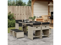 Vidaxl 9 Pcs Conjunto De Jantar P/ Jardim C/ Almofadões Cinzento Claro