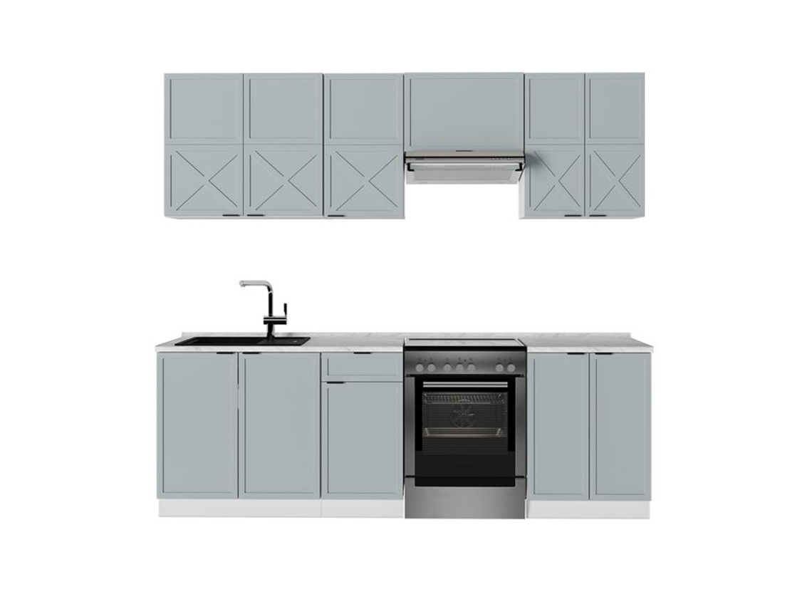 Cozinha Fame Line, 240cm, Pt Mármore, Azul Claro Cinza/branco, Branco, Vicco