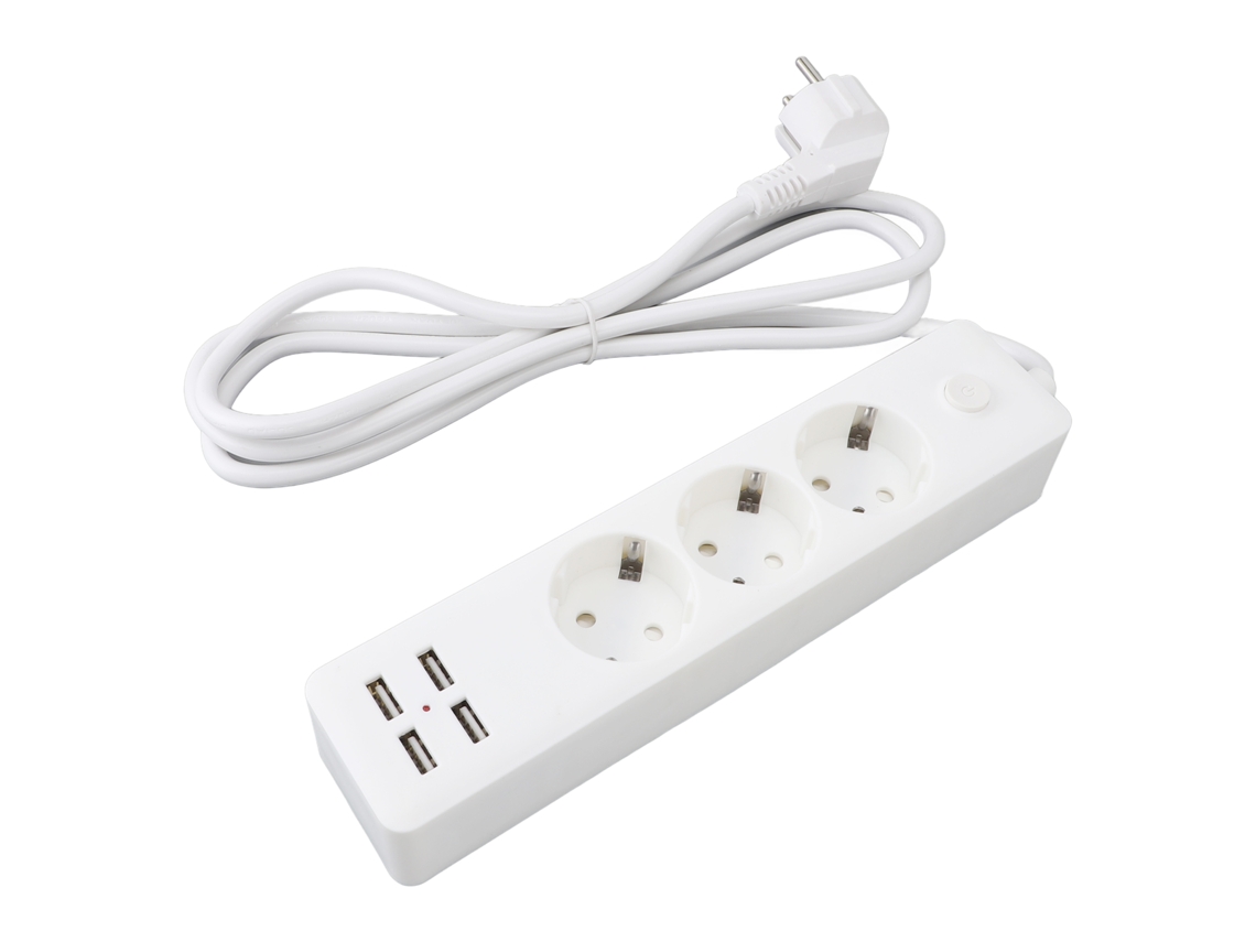Extensão De Energia Usb Padrão Europeu (com 3 Tomadas E 4 Interfaces Usb)
