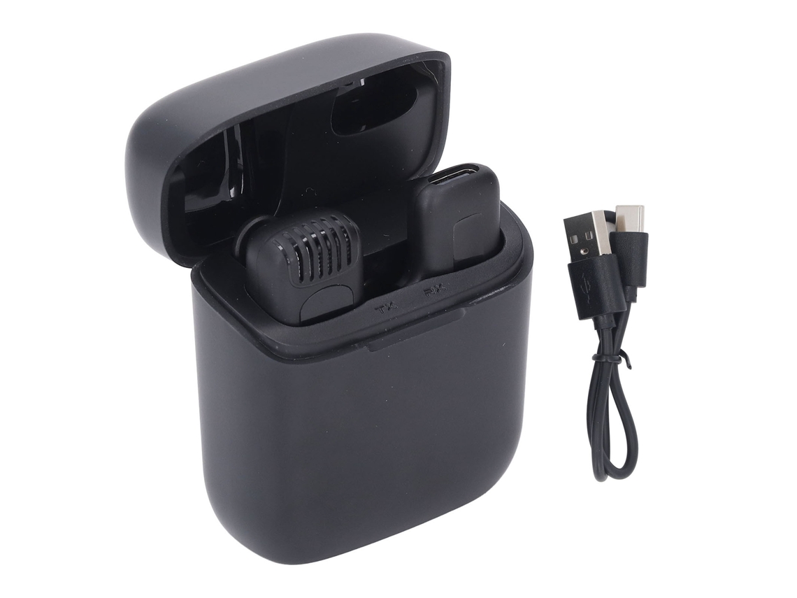 Microfone Lavalier Sem Fio Usb C com Redução de Ruído e Caixa de Carregamento 20m