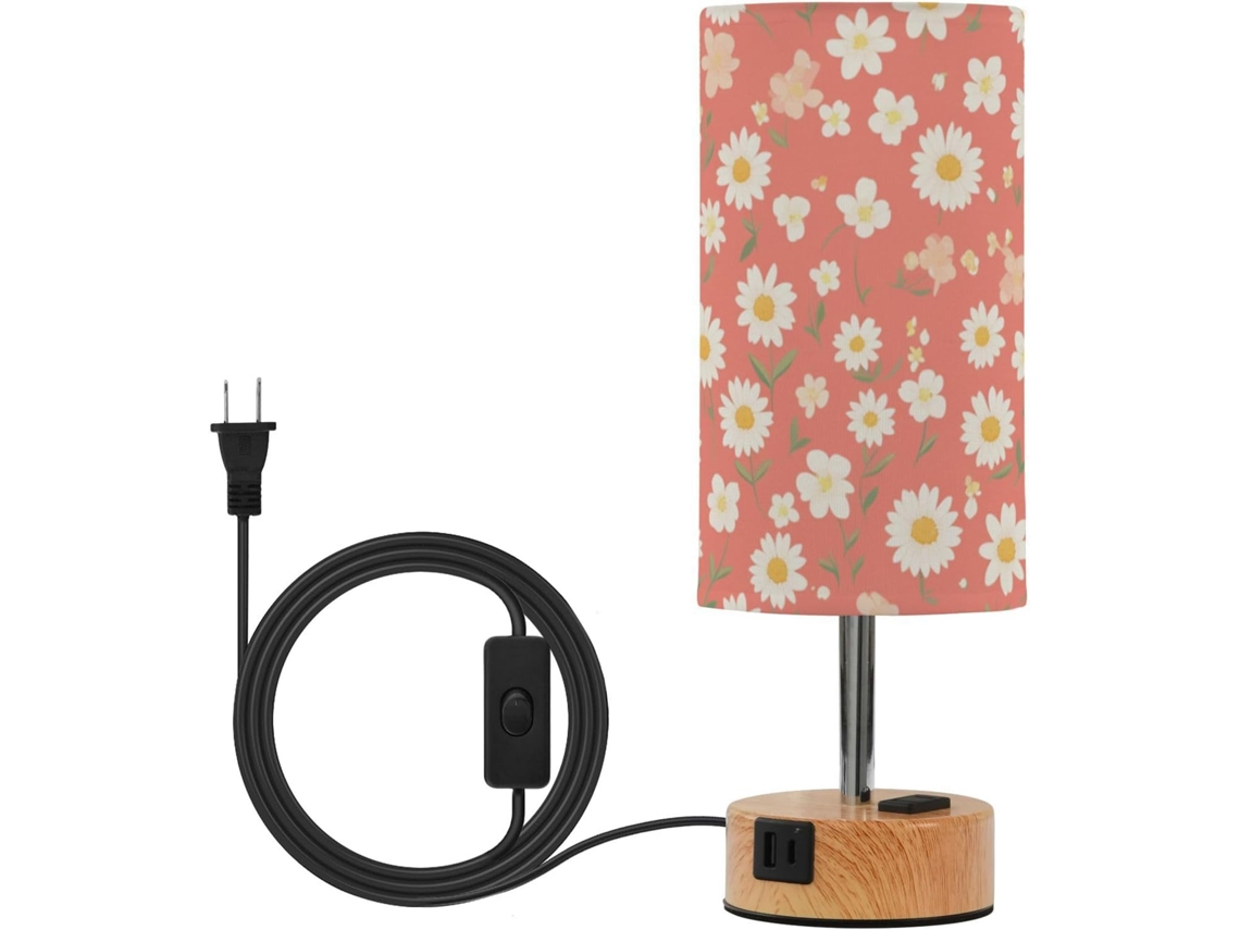 Luminária De Mesa Led Linqin Com Controle Toque 3 Níveis, Cúpula De Tecido E Lâmpadas Inclusas, Para Escritório, Estampa