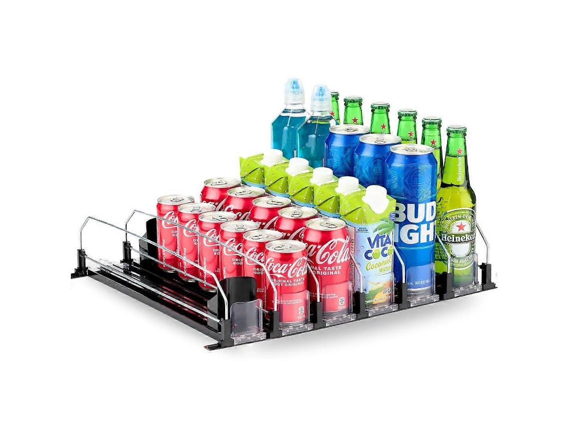 Organizador De Bebidas Ajustável E Autoempurrável Com 6 Fileiras Para Geladeira Automática Preta PENGDSJE