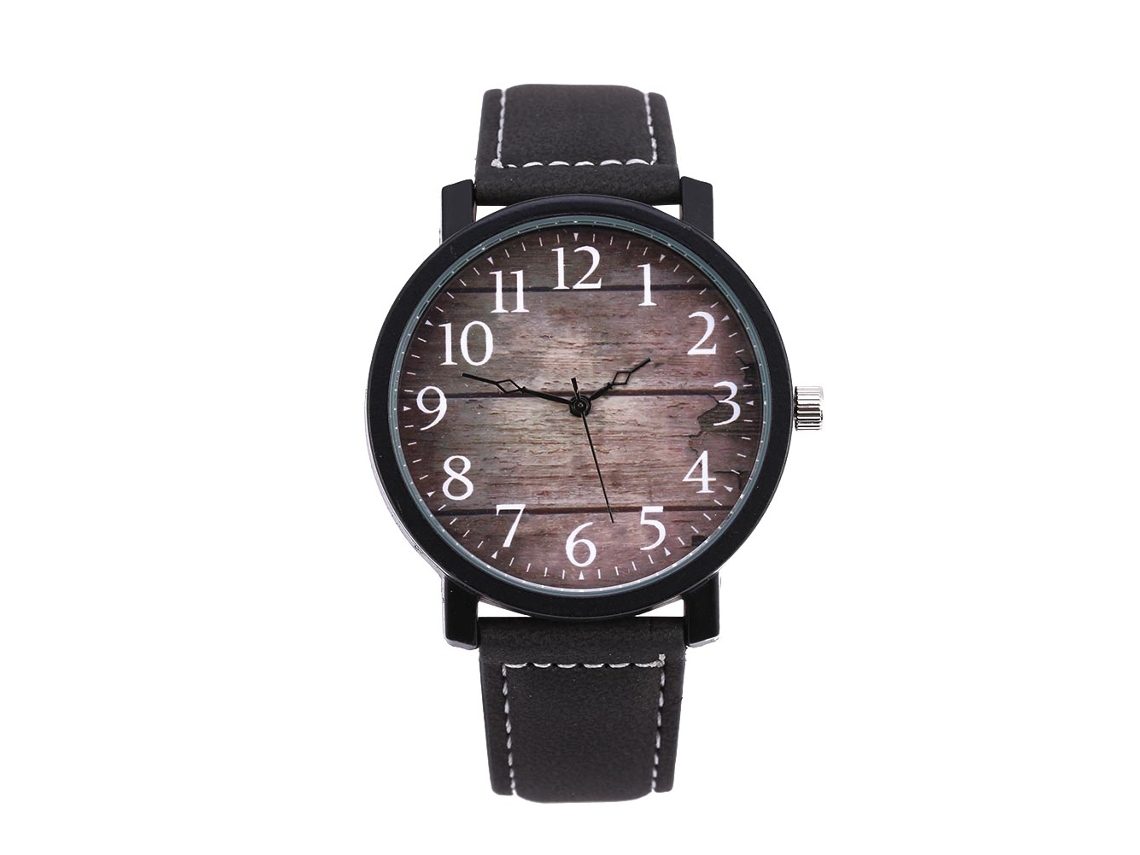 Relógio de Pulso Quartz com Pulseira Pu Mostrador Grande e Design de Grão de Madeira