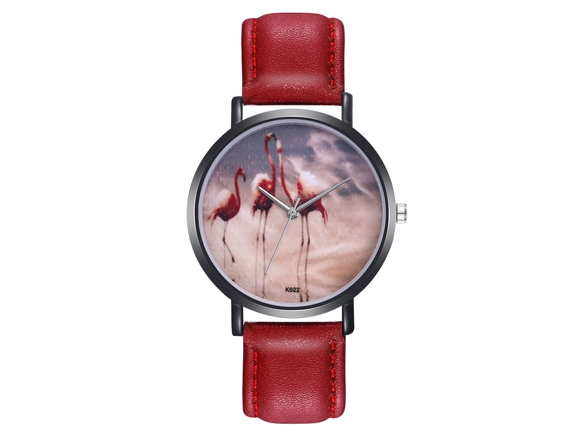 Relógio de Pulso de Quartzo Simples Moderno com Pulseira de Couro Pu Vermelho