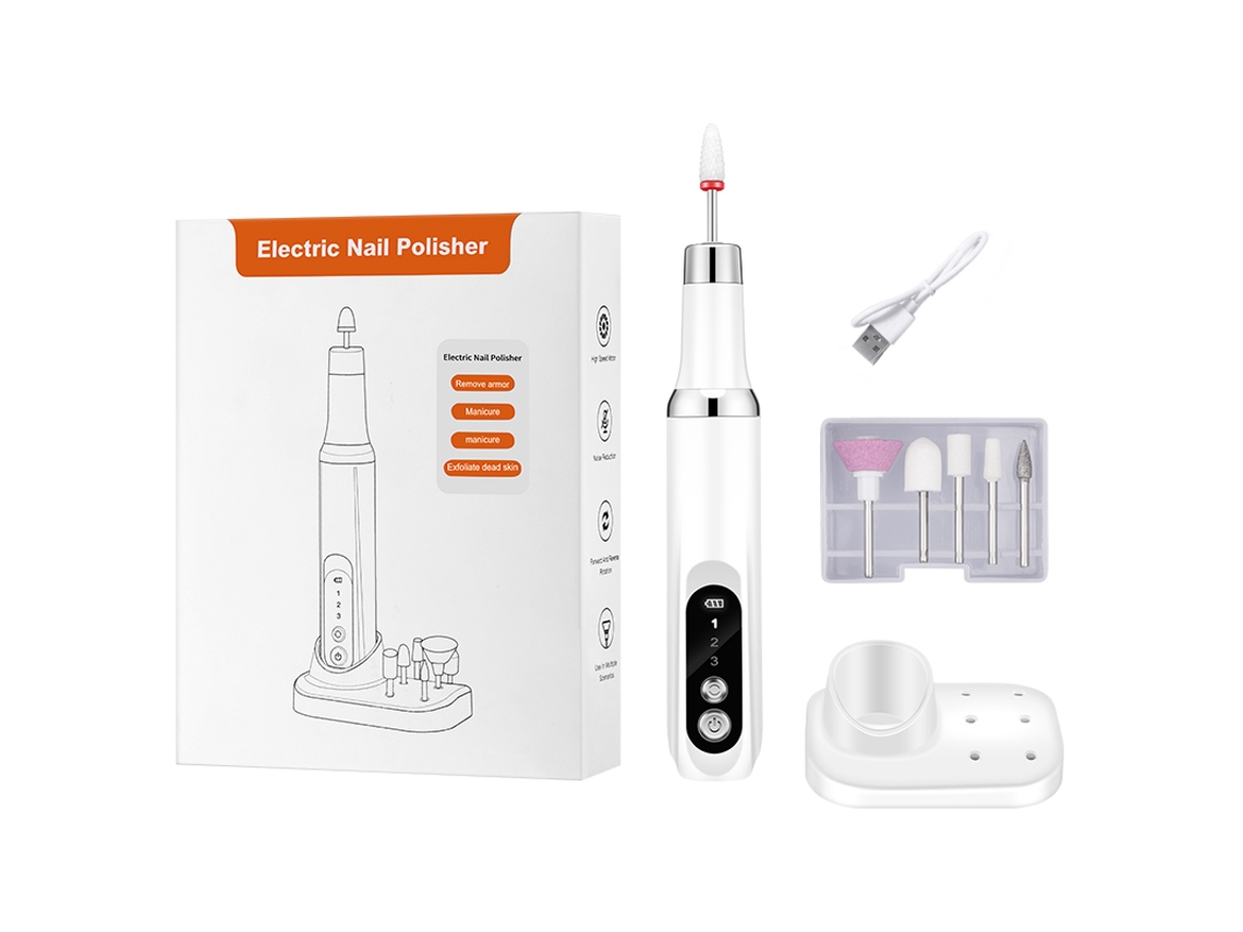 Conjunto Manicure/pedicure Chrui Lima Elétrica 15000rpm Remoção Pele Morta 6 Pontas (branco)