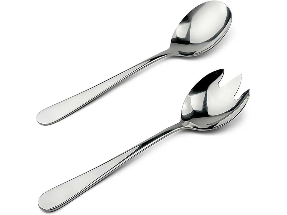 Conjunto de talheres para salada em aço inoxidável 304, 2 peças (colher e garfo), 19,5 cm, próprio para lava-louças.
