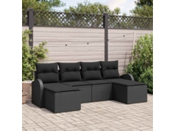Vidaxl Conjunto De Sofá De Jardim 6 Pcs Preto Rattan De Polipropileno
