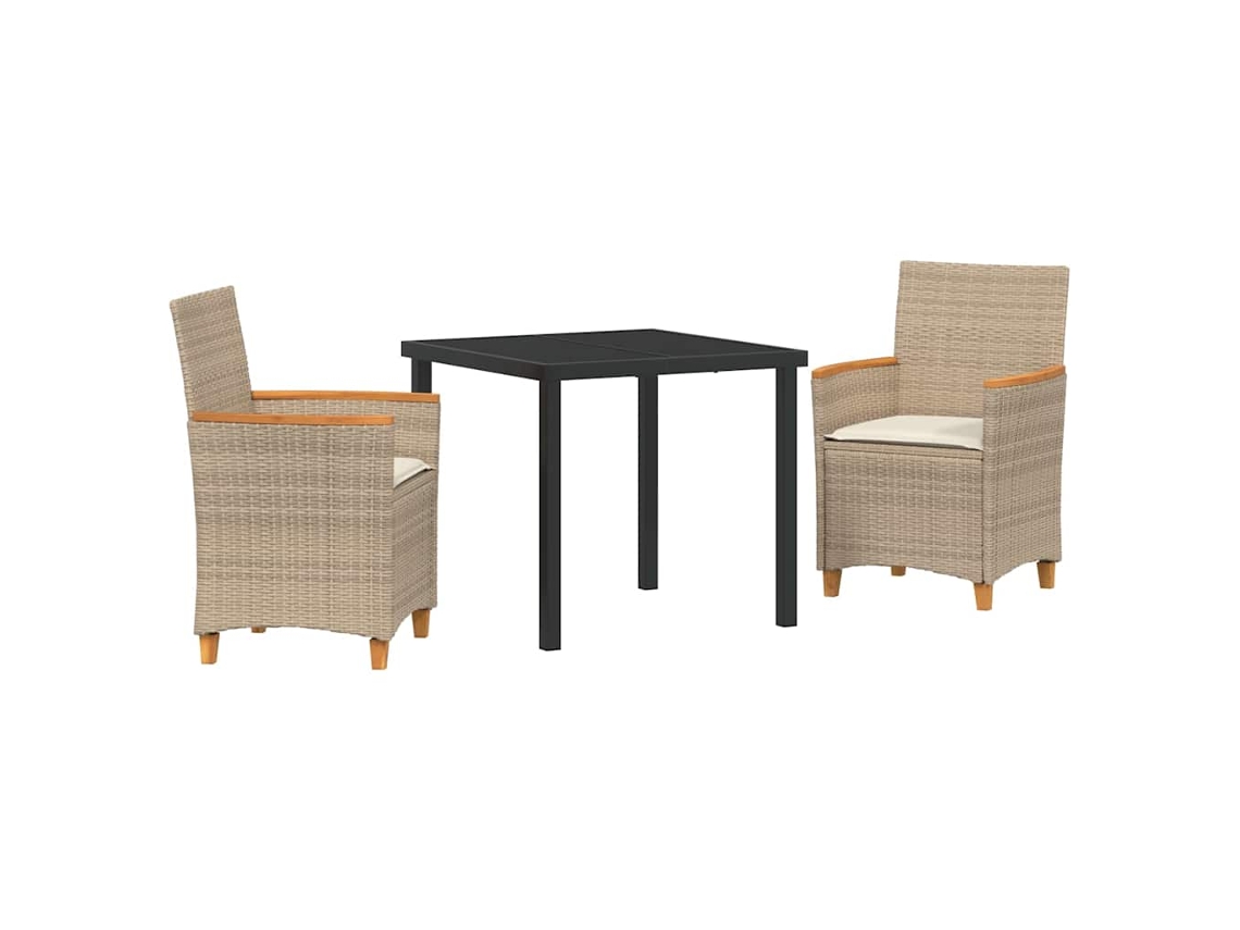 Conjunto de Móveis de Jardim HARLANV1 com 3 Pcs para Refeição Vime e Polipropileno Bege