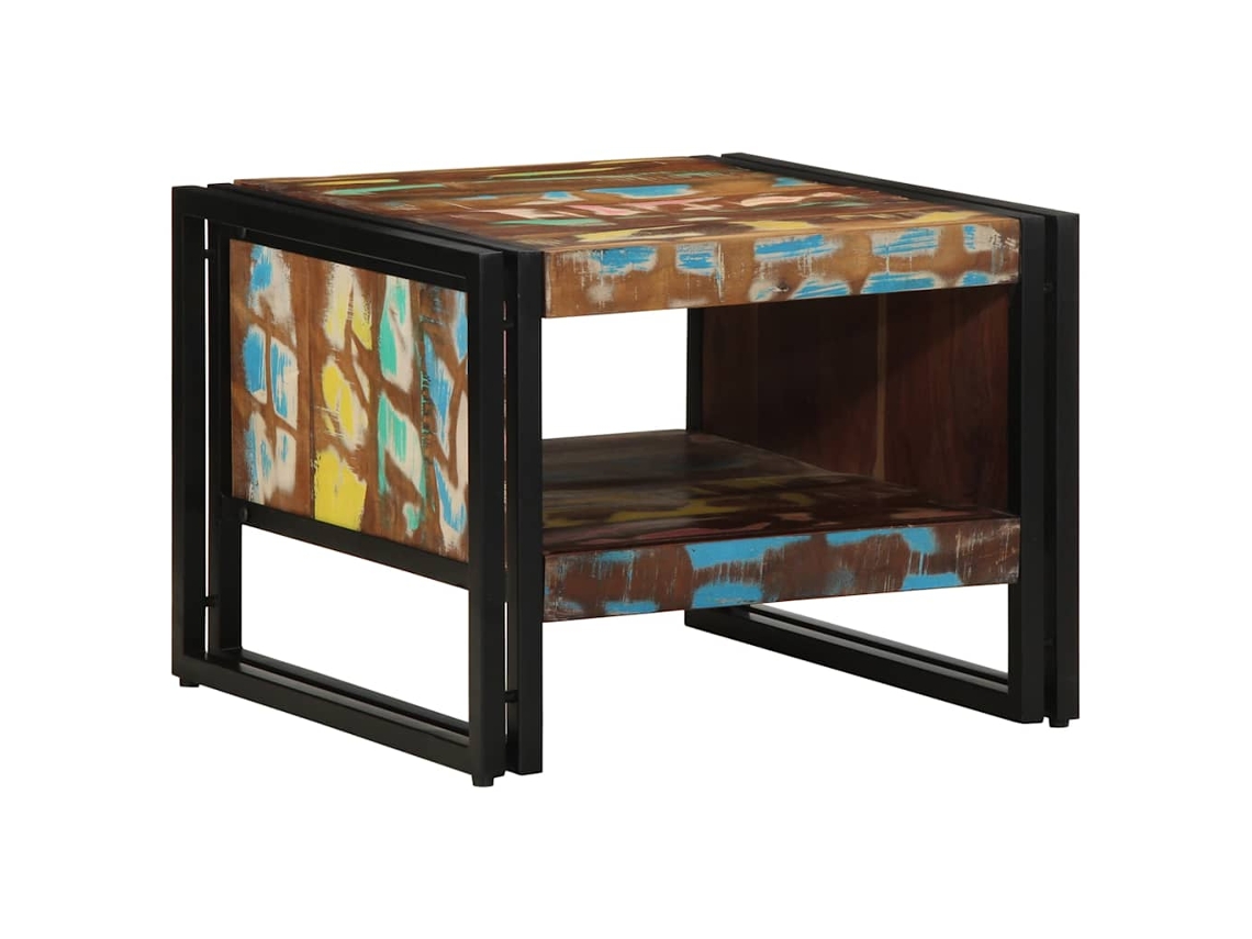 Vidaxl Mesa De Centro Multicor 50x50x38 Cm Madeira Maciça Recuperada