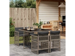 Vidaxl 5 Pcs Conjunto De Jantar P/ Jardim C/ Almofadões Vime Pe Cinza