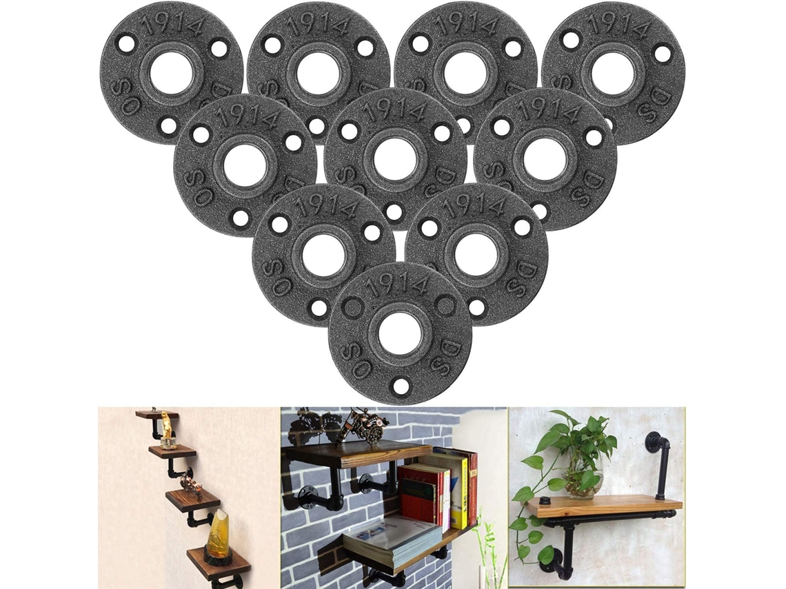 10 Peças de Tubo com Flange, Flanges de Ferro Fundido Preto com 3 Orifícios, Acessório Rosca