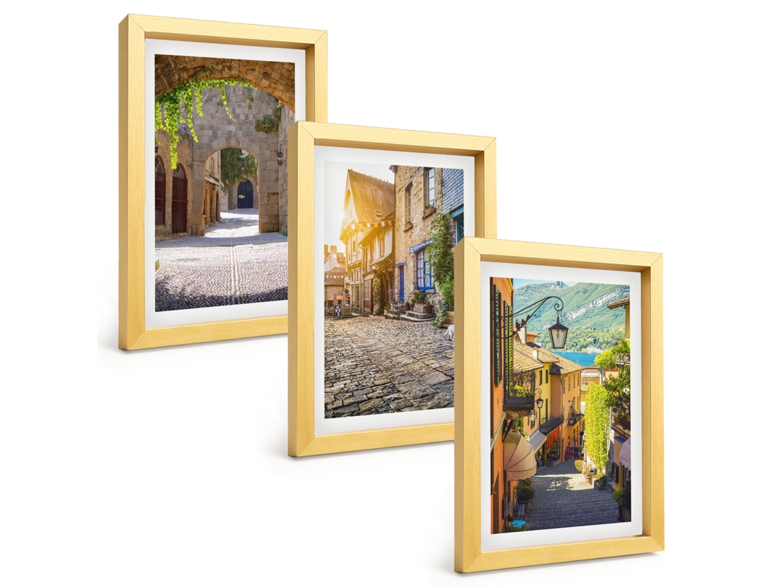 Conjunto De Pinturasruas De Pedra Charmosas Moldura Dourada Quadros Para A Sala De Estar Espelharte (3 Peças 20x30 Cm)