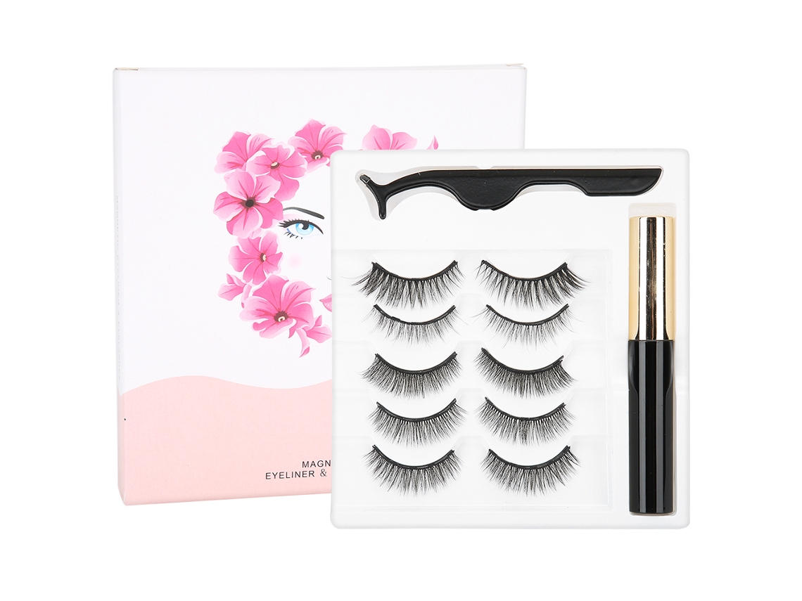Conjunto De Cílios Falsos Magnéticos Com Eyeliner Líquido E Pinça 006 5 Pares