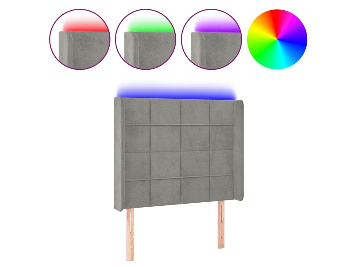 Cabeceira de Cama com Luzes Led Veludo Cinza claro MAISON EXCLUSIVE (93x16x118 cm)