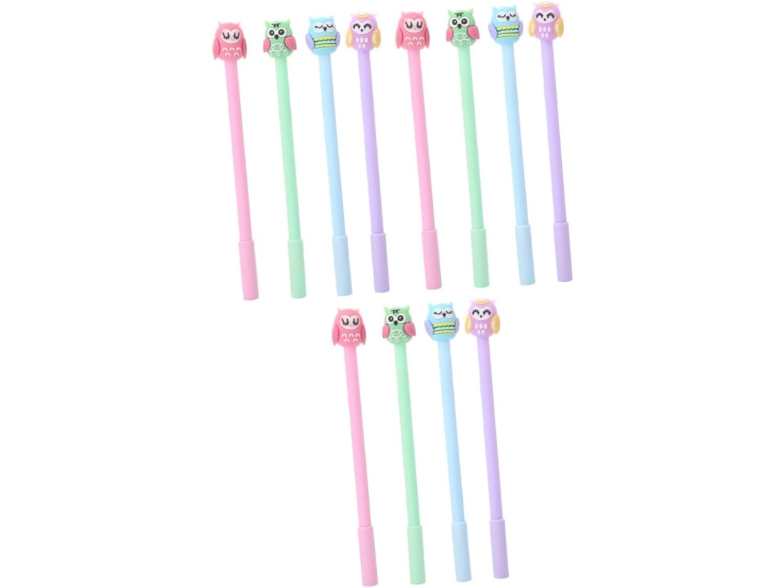 Conjunto De 12 Canetas Em Gel Plafope Com Desenho Coruja, Silicone