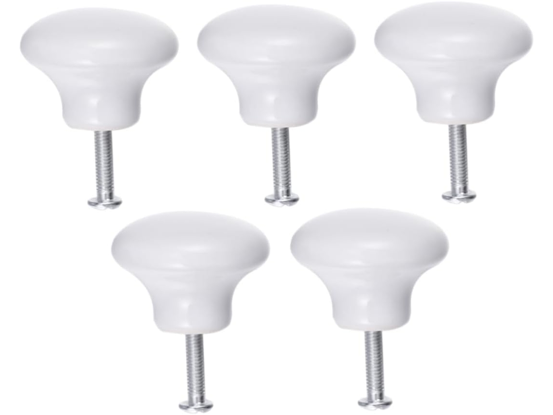 Yardenfun Conjunto De 5-puxadores Reforçados Cerâmica Branca Para Portas Armários Cozinha Com Parafusos Metálicos