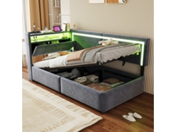 Sofá Cama 90x200 Veludo Cinza Escuro Led Usb Conversível