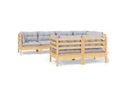Conjunto de 7 Lounge de Jardim com Almofadões Cinza Pinho Maciço MAISON EXCLUSIVE