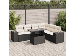 Vidaxl 7 Pcs Conjunto De Sofás P/ Jardim C/ Almofadões Vime Pe Preto
