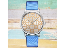 Relógio de Pulso Feminino de Quartzo com Cinta de Pu e Mostrador Redondo Azul