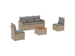 Conjunto de 6 Sofás P/ Jardim com Almofadões Vime Pe Bege MAISON EXCLUSIVE (80x200 cm)
