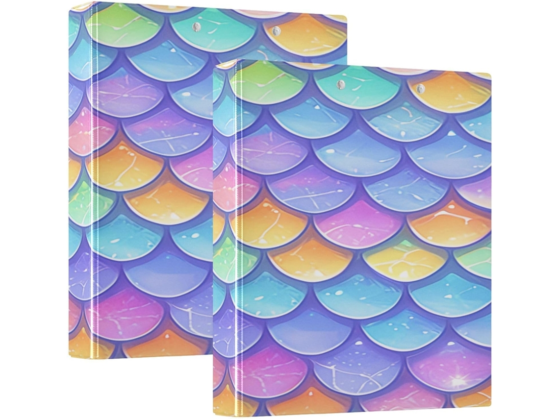 Pastéis escolares coloridos com estampa de escamas de peixe, 3,8 cm, 1,5 polegadas, com 3 anéis e prancheta, pacote com 1 ou 2 unidades.