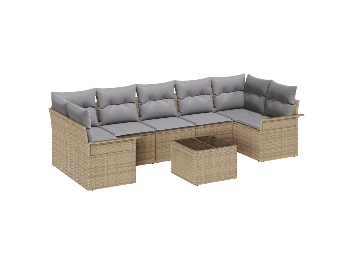 Conjunto 8 Conjunto De Sofá De Jardim Vidaxl Bege Vime Pe (55 X 55 X 37 Cm)