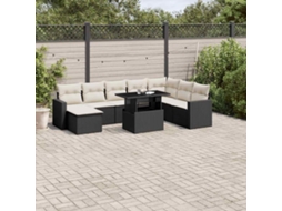 Vidaxl 9 Pcs Conjunto De Sofás P/ Jardim C/ Almofadões Vime Pe Preto