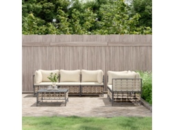 6 Pcs Conjunto Lounge De Jardim C/ Almofadões Vime Pe Antracite Dkd Home Decor