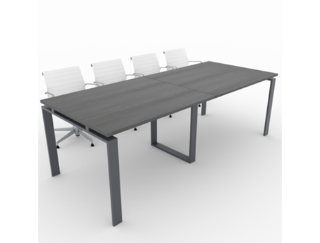 Mesa de Reunião de Casa e de Escritório. Estrutura Aberta Cinzento Grafite Tampo em Melamina Cor Carvalho Ébano 240X100. Fabricada em Espanha. OFICIT