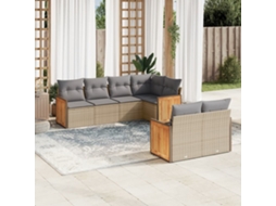 7 Pcs Conjunto De Sofás P/ Jardim Com Almofadões Vime Pe Bege Dkd Home Decor