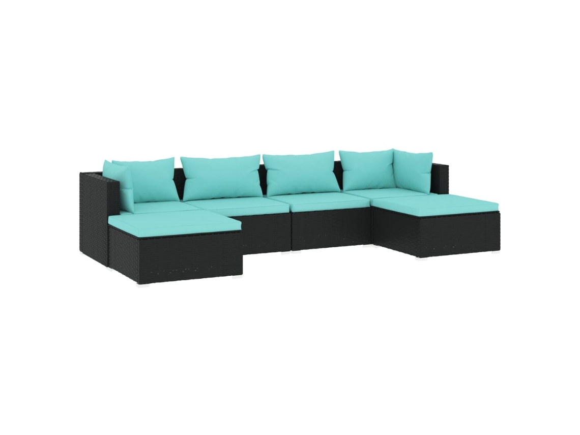 Maison Exclusive - 6 Pcs Conjunto Lounge De Jardim C/ Almofadões Vime Pe Preto