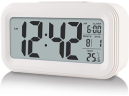 Despertador Digital, Com Luz Noturna Inteligente, Temperatura Ambiente, Tela Led Grande, Para Mesa , Versão Em Inglês Branca Sfushos (bateria)