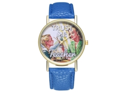 Relógio feminino analógico de quartzo com pulseira de PU, mostrador com desenho animado, presente perfeito para casais (azul royal)
