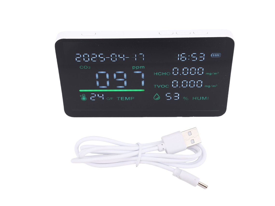 Detector de Qualidade do Ar 7 em 1 com Hcho Tvoc Temperatura Umidade para Ambientes Internos | S/MARCA