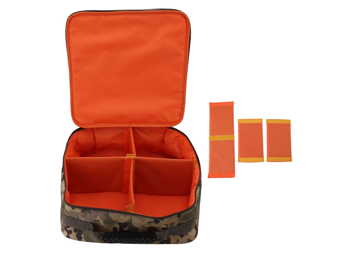 Mala de Armazenamento para Equipamentos de Pesca com 4 Compartimentos Ajustáveis e Padrão Cp Camo