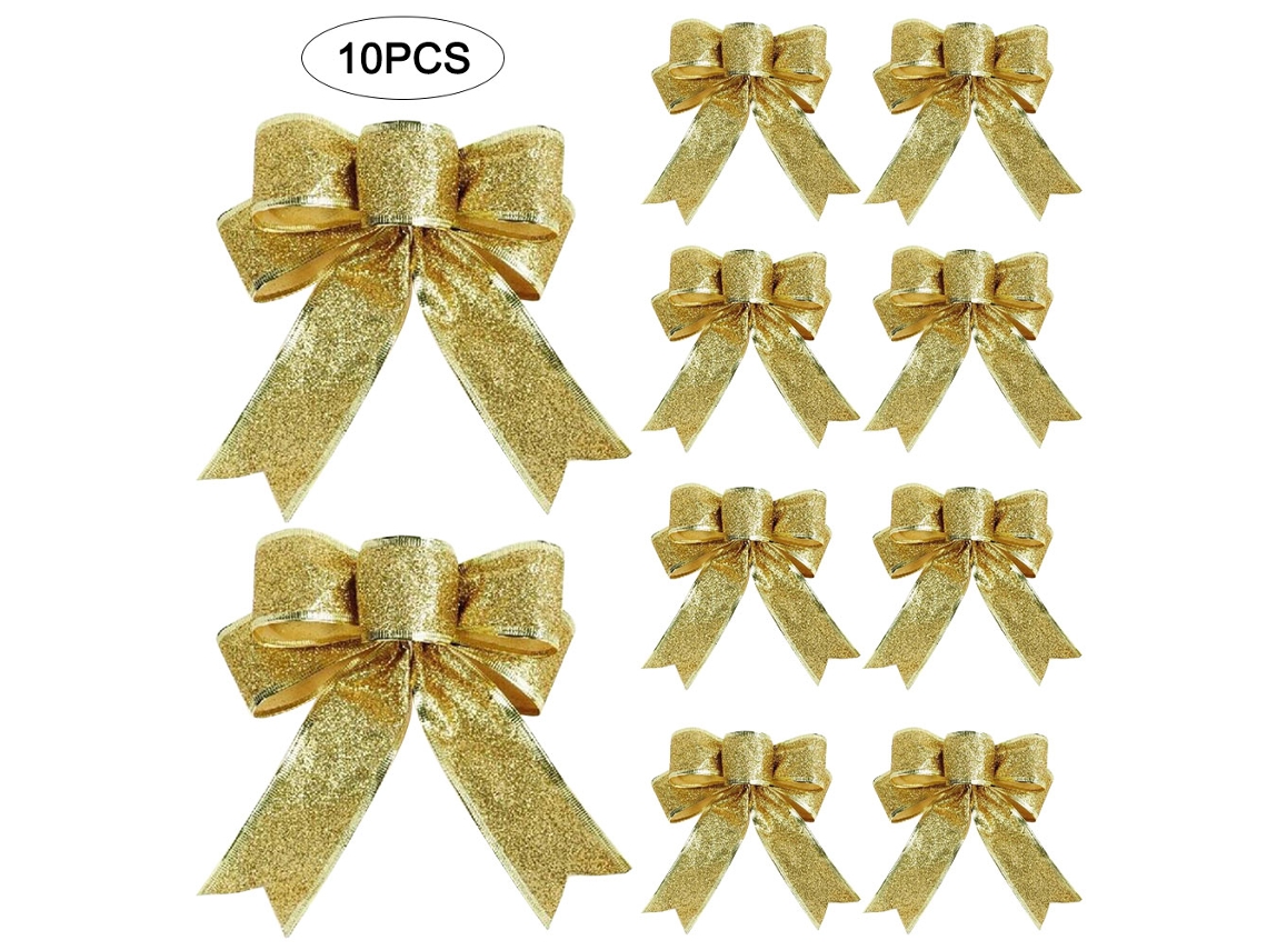 Adorno De Natal Com Laço E Pó Dourado (1622cm)